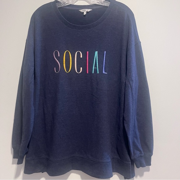 Wildfox Social Graphic Embroidered Sweatshirt XL Navy Oversized Cozy Pullover - Picture 4 of 12